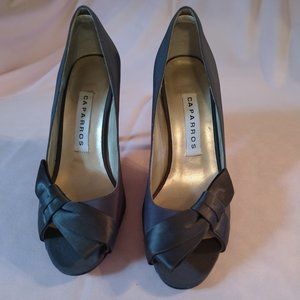 Lovely CAPARROS Pewter Grey Satin Peep Toe Heels 6B